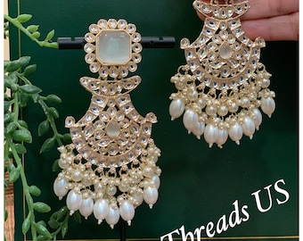 Indian ethnic Kundan Earrings white & gold