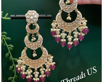 Indian ethnic Kundan Earrings, 3 moon style