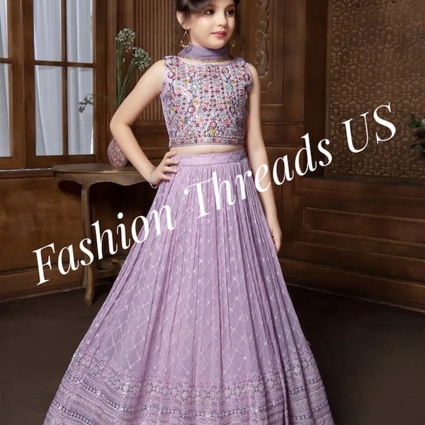 Beautiful lavender (light-purple) color lehenga-choli set (skirt and crop-top). Holiday Outfit. Indian ethnic party-wear/festive-wear dress.