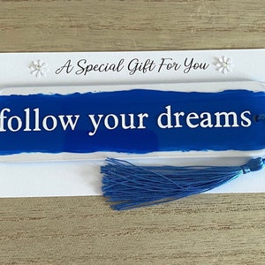 Sigue tus sueños, marcador de cita de acrílico, regalo de cumpleaños, regalo de estudiante, relleno de calcetín, marcador con borla, Reino Unido