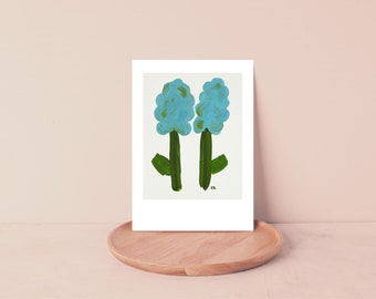 fun floral greeting card blank playful blue flowers digital download foldable polaroid card