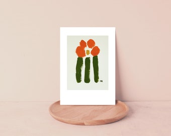 Minimal floral blank greeting card digital playful floral original painting Polaroid card