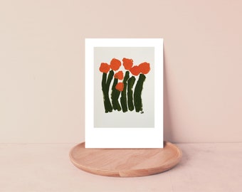 Abstract floral blank greeting card digital playful flowers original painting Polaroid card