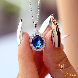 Oval Blue Sapphire Necklace · Birthday Gift for Her · September Birthstone Necklace · Blue Sapphire Pendant