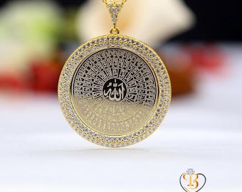 Allah Gold Necklace, 99 Names of Allah Esmaül Hüsna Necklace, Prayer Women Necklace, 14K Gold Plated Silver Necklace