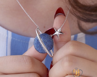 Space necklace, galaxy necklace, Discovery Necklace Celestial inspired jewelry, planet necklace, spinner saturn necklace, Astronomy jewelry