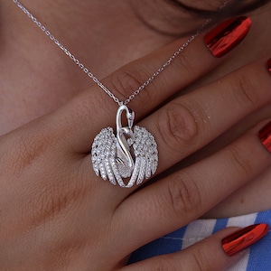 Zwaan ketting. Vogel ketting. Dierenketting. Witte zirkoonsteen. 925 sterlingzilver