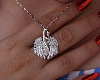 Swan Necklace, Bird Necklace, Animal Necklace, White Zircon Stone, 925 Sterling Silver