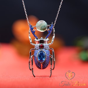 Scarab Silver Necklace, egyptian jewelry, scarab pendant, brutalist necklace, beetle pendant