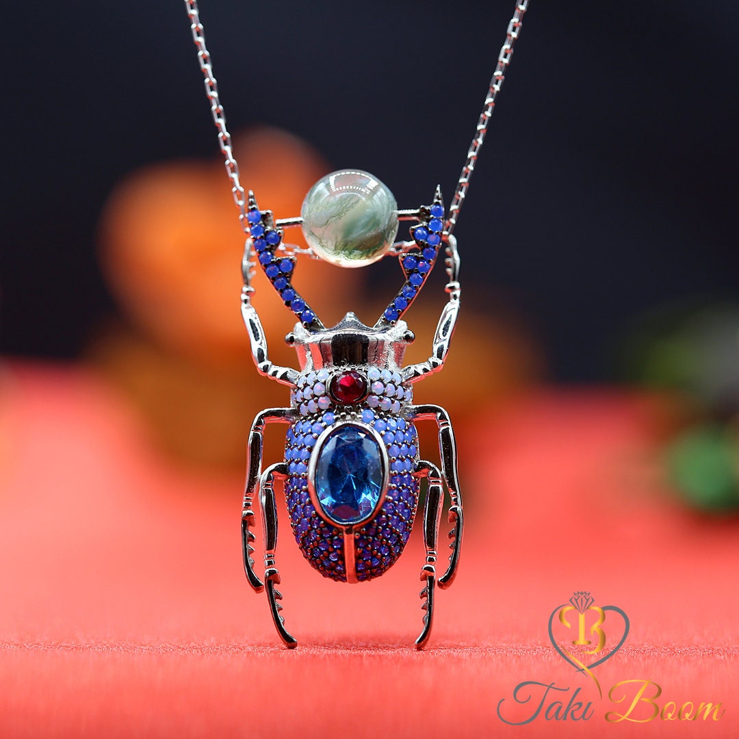 Scarab Silver Necklace, egyptian jewelry, scarab pendant, brutalist necklace, beetle pendant