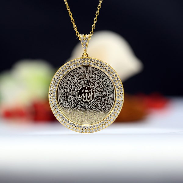 99 namen van Allah Esmaül Hüsna ketting witte steen 925 sterling zilveren damesketting 14K verguld