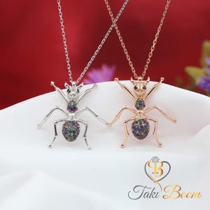 Collar de hormiga con piedras mixtas: colgante de insecto en plata de ley con piedras preciosas de colores, regalo de joyería de hormiga para mujeres, amante de la naturaleza.