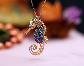 Seahorse Necklace, Seahorse Jewelrys, Seahorse Gifts, Christmas gift, Animal Necklace, Animal Jewelry, 925 Sterling Silver Jewelry