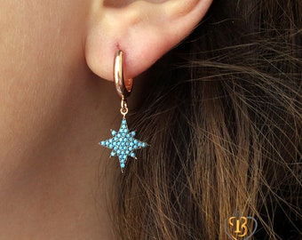 Turquoise Stone North Star Women's Earrings 925 Sterling Silver14K Gold Plated