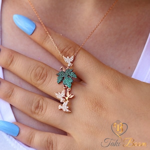 Leaf Necklace, Plane Tree Leaf Necklace, Bird Necklace, Mother&#39;s Day Gift