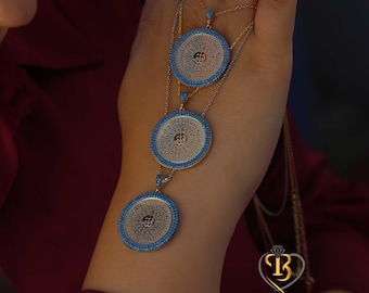 99 Names of Allah Esmaül Hüsna Necklace Turquoise Stone 925 Sterling Silver Women&#39;s Necklace14K Gold Plated