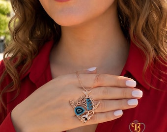 Fish Necklace, Fishbone Necklace, Fish Jewlrys,Christmas Gift, Turquoise Stone Fish Necklace, 925 Sterling Silver14K Gold Plated
