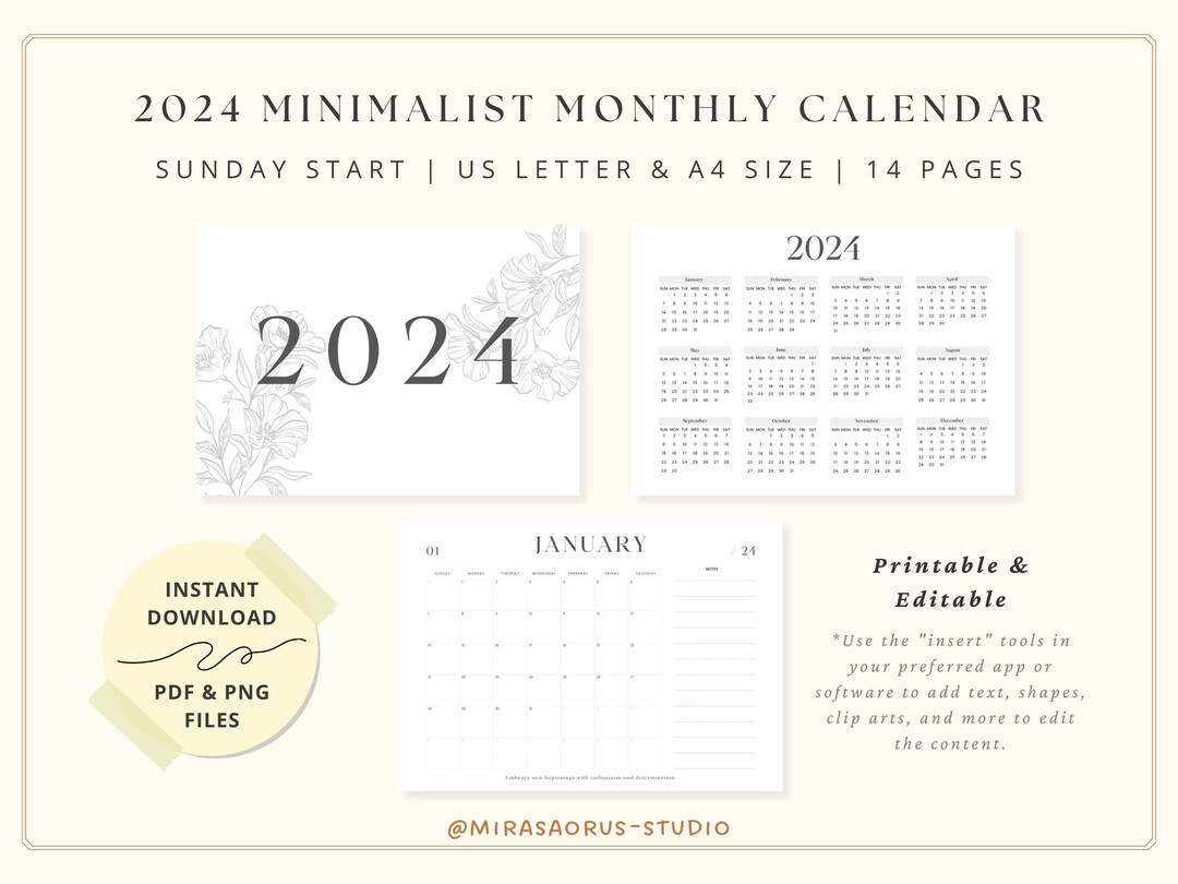 2024 Minimalist Monthly Calendar Landscape 2024 Monthly - Etsy