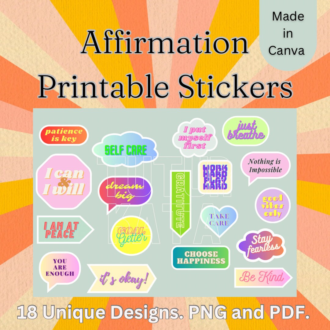 Affirmation Printable Stickers, Mental Health Stickers, Positive Saying ...