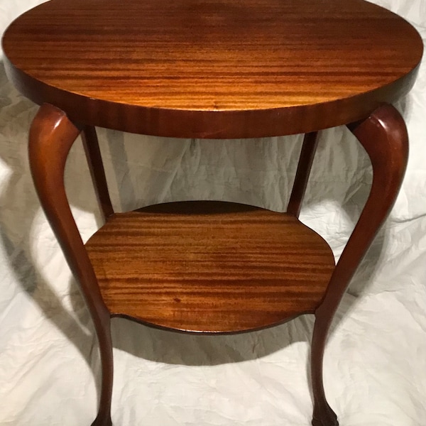 Antique Oval Tiger Wood Parlor Table