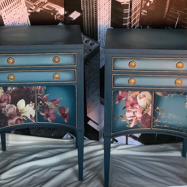 SOLD*   Vintage Hand Painted Nightstands