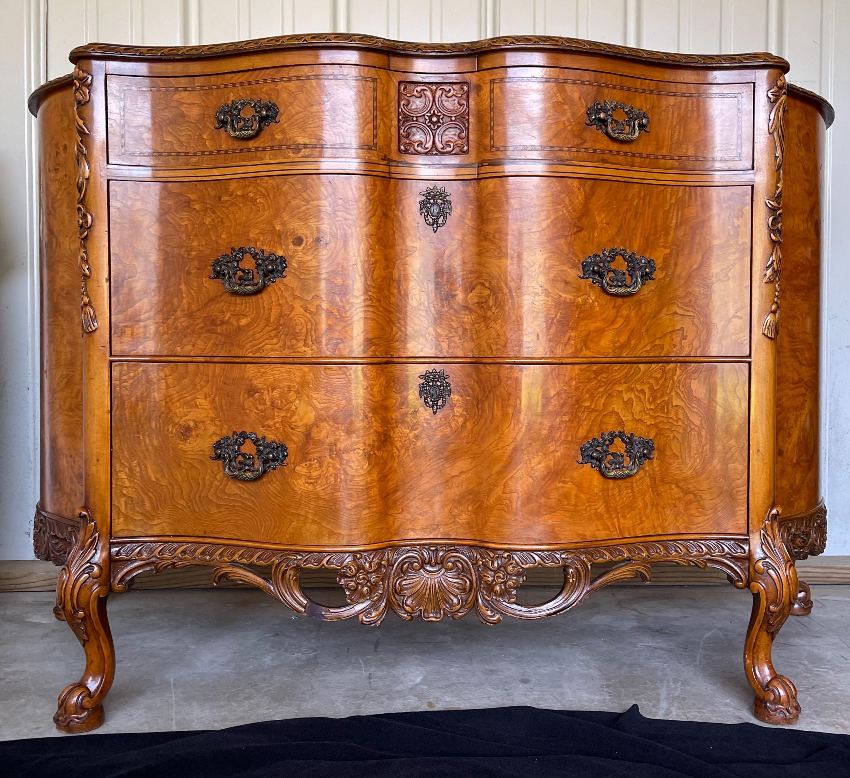 Antique Burl Wood French Style Chest