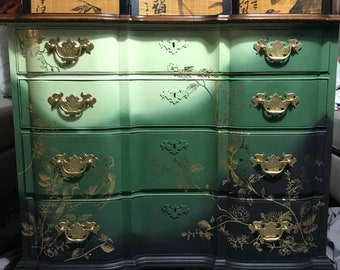 SOLD* Example Of: Antique Block Front Chest of Drawers Hand Painted with Gold Leaf