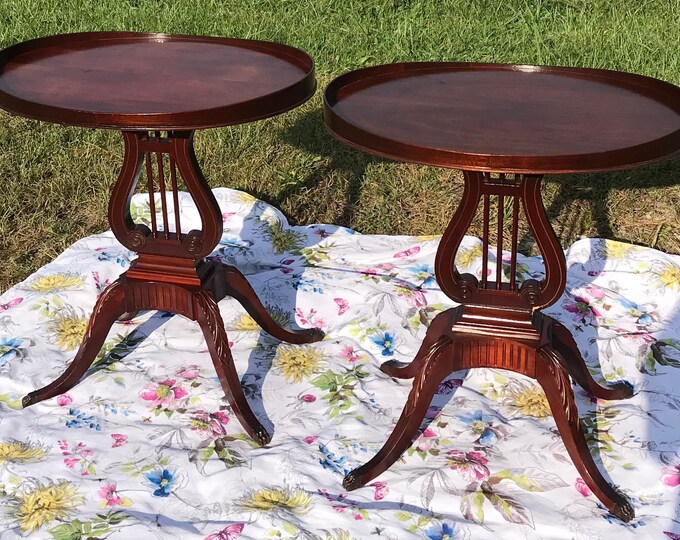 Duncan Phyfe Side Tables Harp Lyre Base Claw Feet Stamped Mersman 6651