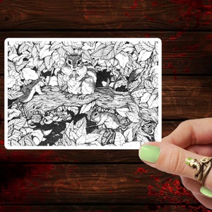 Original Fine Art Maximalist Ink Painting -&quot;Wildwood Guardians&quot;- Vinyl Waterproof Sticker Gift for Tumblers, Laptop, Skateboards, Cars