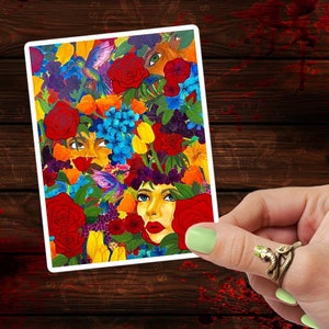 Original Fine Art- "Floral Faces" - Vinyl wasserfester Aufkleber Geschenk für Becher, Laptop, Skateboards, Autos