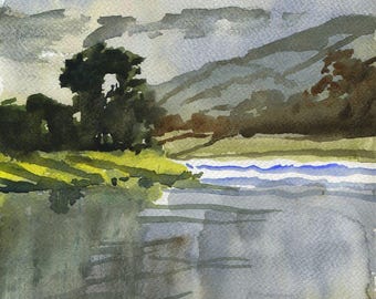 湖畔。オリジナル水彩画391 - Etsy 日本