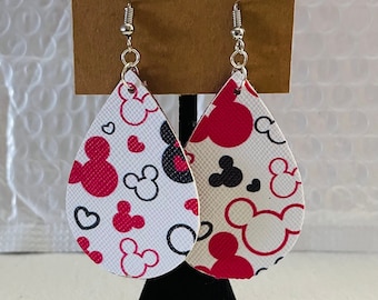 Mickey Mouse Inspired Faux Leather Dangle Earrings