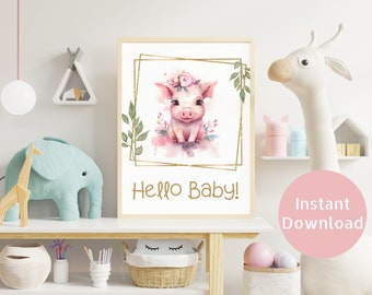 Set of 4 Water color baby animals * * * INSTANT DOWNLOAD * * * Printable Art * * * Hello Baby!