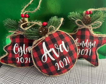 Personalized Buffalo Print Christmas Ornaments
