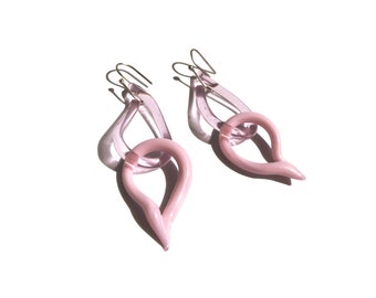 Boucles d'oreilles pluie Siffle/boucle d'oreille en verre/boucle d'oreille colorée/chaîne, boucle d'oreille pendante et goutte/agréable/transparent/rose