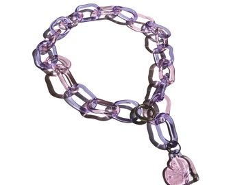 Collier coeur Siffle / transparent, coloré, délicat, chic, mignon, chaîne rose violet