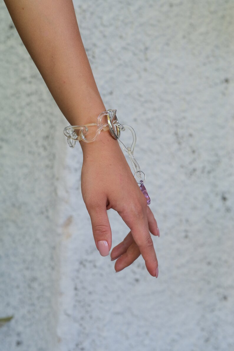 Siffle Heart Bracelet /Glass, Clear, Colourful, Dainty, Classy, Cute, Chain image 3