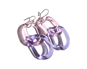 Boucle d'oreille chaîne siffle/boucle d'oreille en verre/boucle d'oreille colorée/boucle d'oreille pendante et goutte/agréable/transparent/rose, violet
