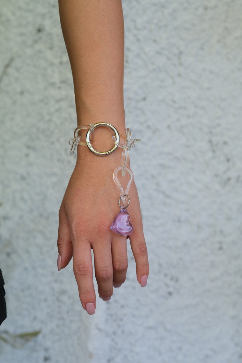 Siffle Heart Bracelet /Glass, Clear, Colourful, Dainty, Classy, Cute, Chain image 1