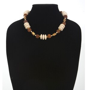 Handmade Rudraksha Bead & River Stone Necklace and Earring Set