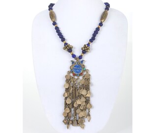 Handmade Silver Bohemian Tribal Style Lapis Lazuli Necklace With Pendant