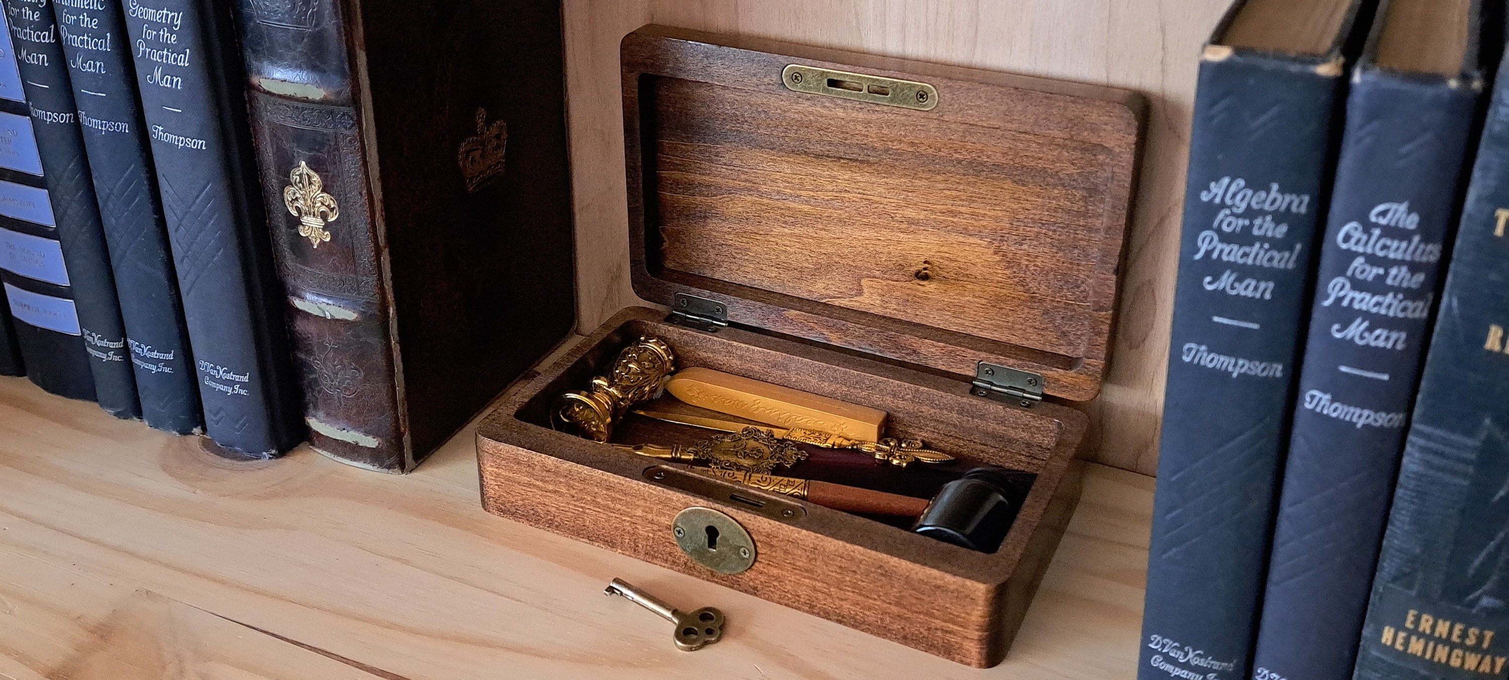 Decorative Carved Wood Locking Box With Key. Perfect for Jewerly, Mementos, as a Lockbox, or