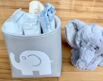 Elephant Storage Bin, Fabric Toy Bin, Kids Room Basket, Diaper Caddy, Sturdy Cloth Bins, Choose Your Fabric Color