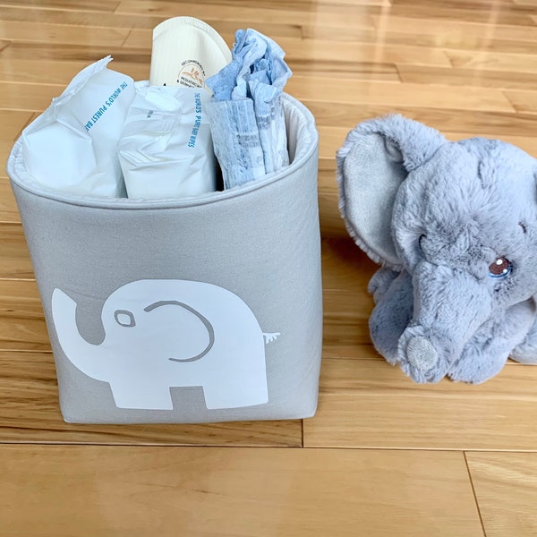 Elephant Storage Bin, Fabric Toy Bin, Kids Room Basket, Diaper Caddy, Sturdy Cloth Bins, Choose Your Fabric Color