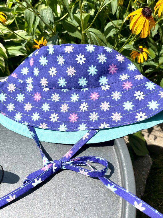 Girls Reversible Sun Hat Purple and Teal Floral Sun Hat Etsy