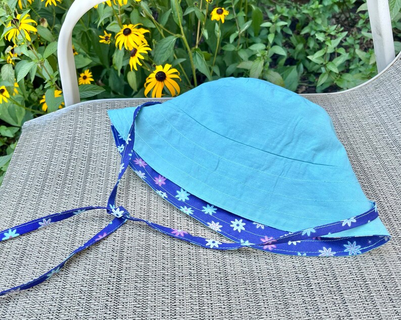 Girls Reversible Sun Hat Purple and Teal Floral Sun Hat Etsy
