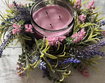 Lavender Wreath, Mini Wreath, Spring Wreath, Candle Ring Wreath, Farmhouse Wreath, Purple and Pink Wreath