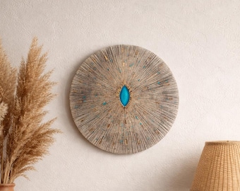 Handmade Ceramic 26 cm, Evil Eye Wall Art, 24K Gold Details, Large Protection Nazar Decor