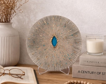 Handmade Ceramic 21 cm, Evil Eye Wall Art, 24K Gold Details, Protection Nazar Decor
