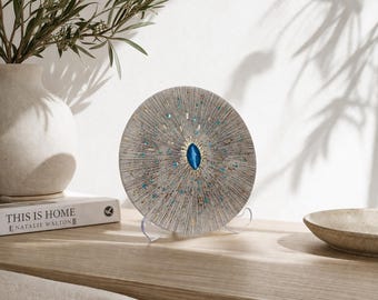 Handmade Ceramic 16 cm, Evil Eye Wall Art, 24K Gold Details, Turkish Nazar Protection Hanging